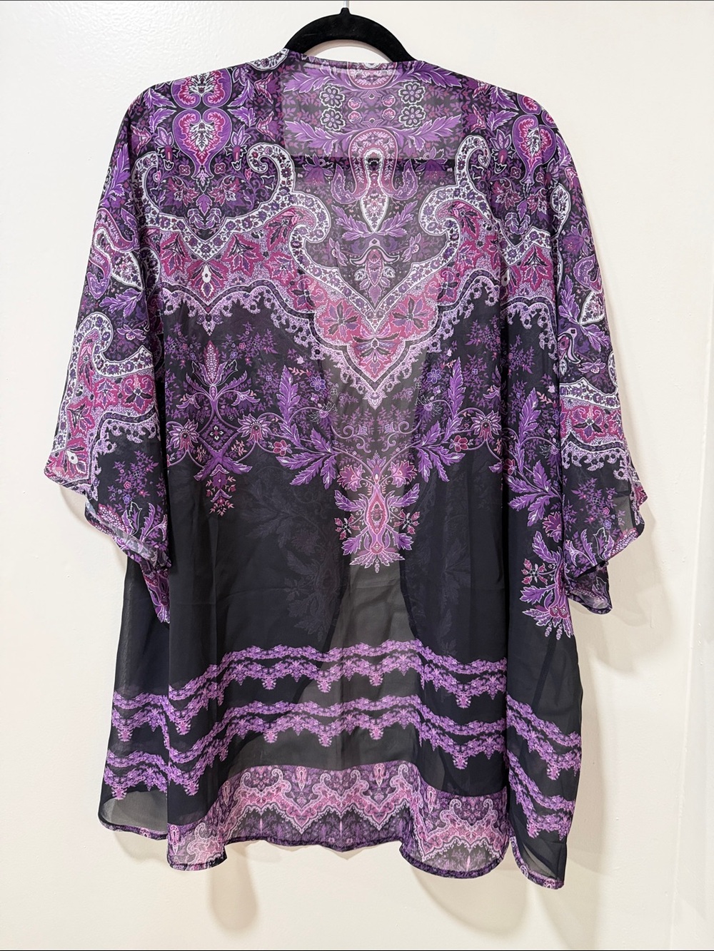 Sheer Purple Paisley Kimono Robe or Light Jacket/Cover Up for Women - Picture 4 of 8